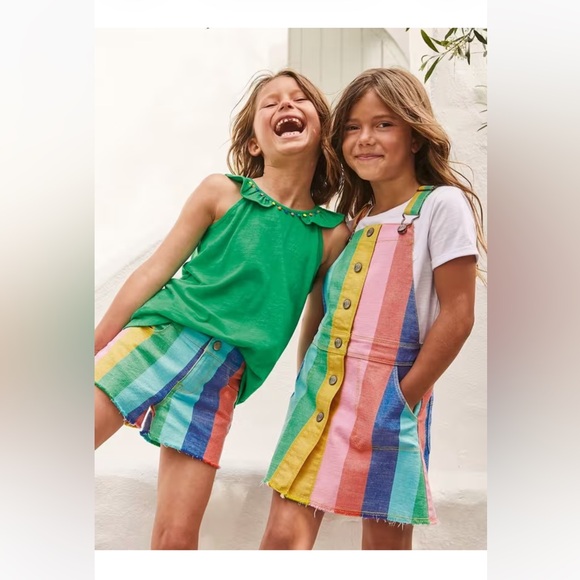 Mini Boden Other - Mini Boden 6247146 Rainbow Stripe Button Dungaree Pinafore Dress Jumper 9/10